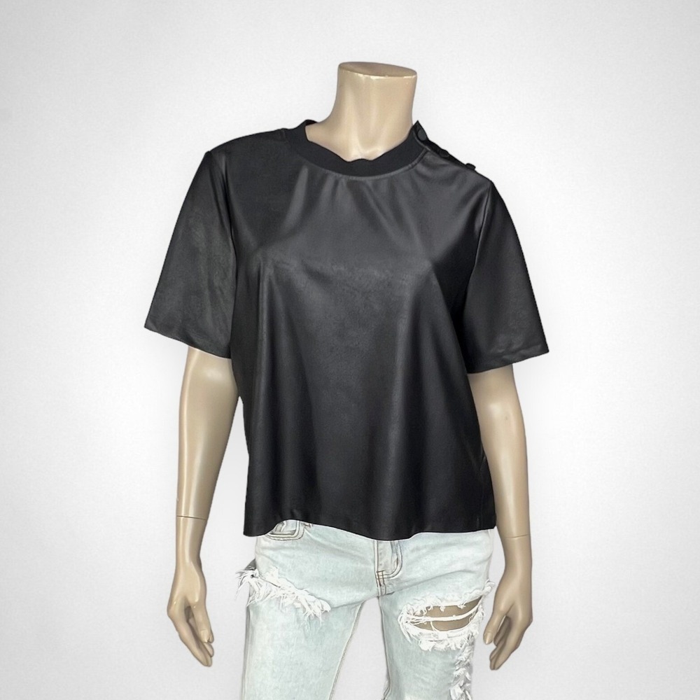 Maison d'Amelie LARGE Faux Leather Black Cropped Top